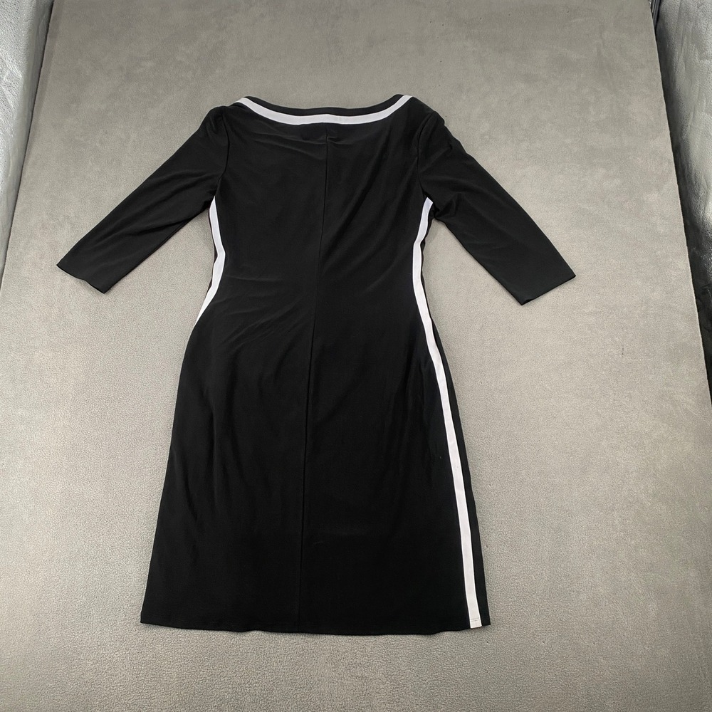 Chaps Womens Black White Ruched Sheath Dress 3/4 Sleeve Size L 6367 - Picture 6 of 7